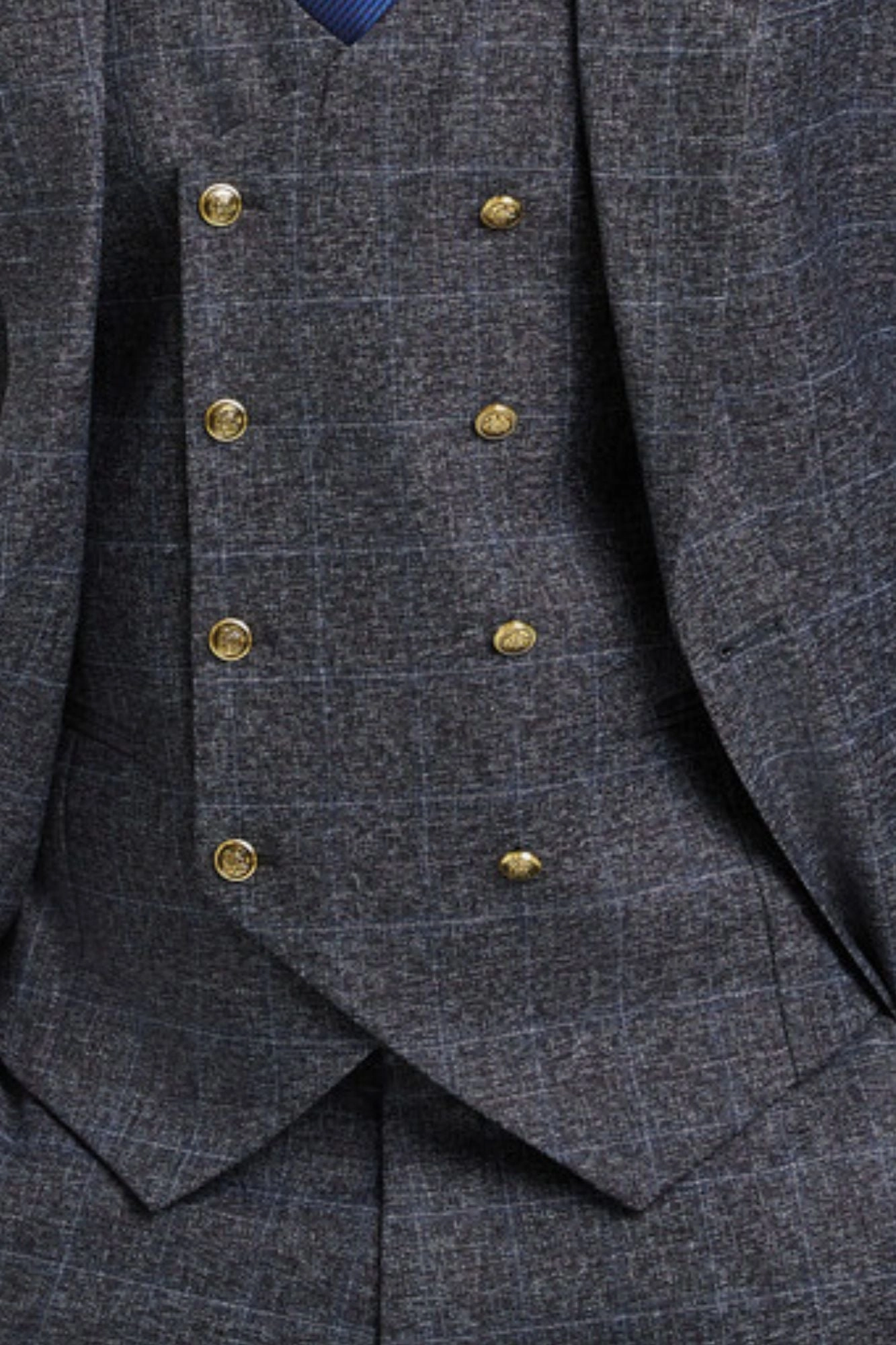 LavishLoom Collection: Men's Windowpane 3-Piece Hybrid Fit Suit In Dark Grey