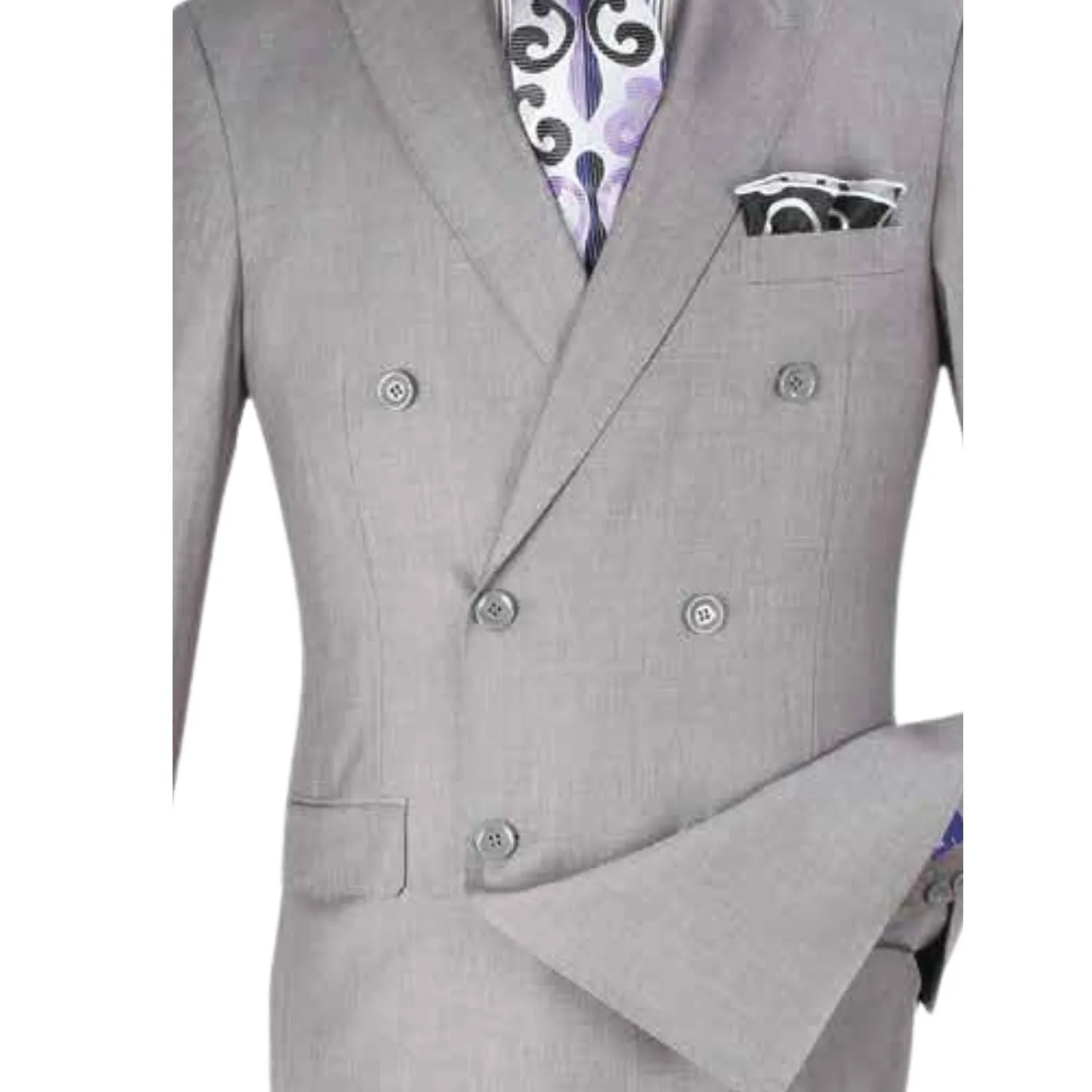 Light Grey Classic Double-Breasted Suit Luxury Wool Feel with Side Vents