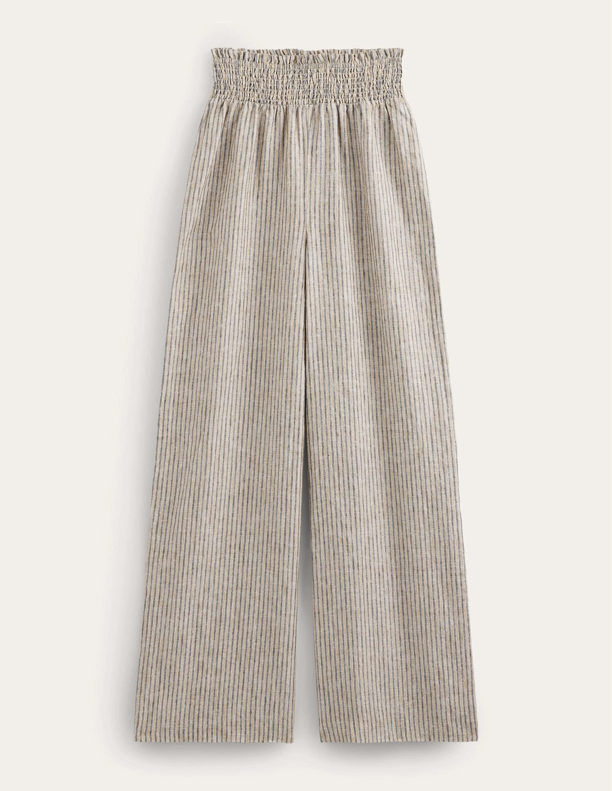 Linen Shirred Waist Pants-Camel and Black Lurex Stripe