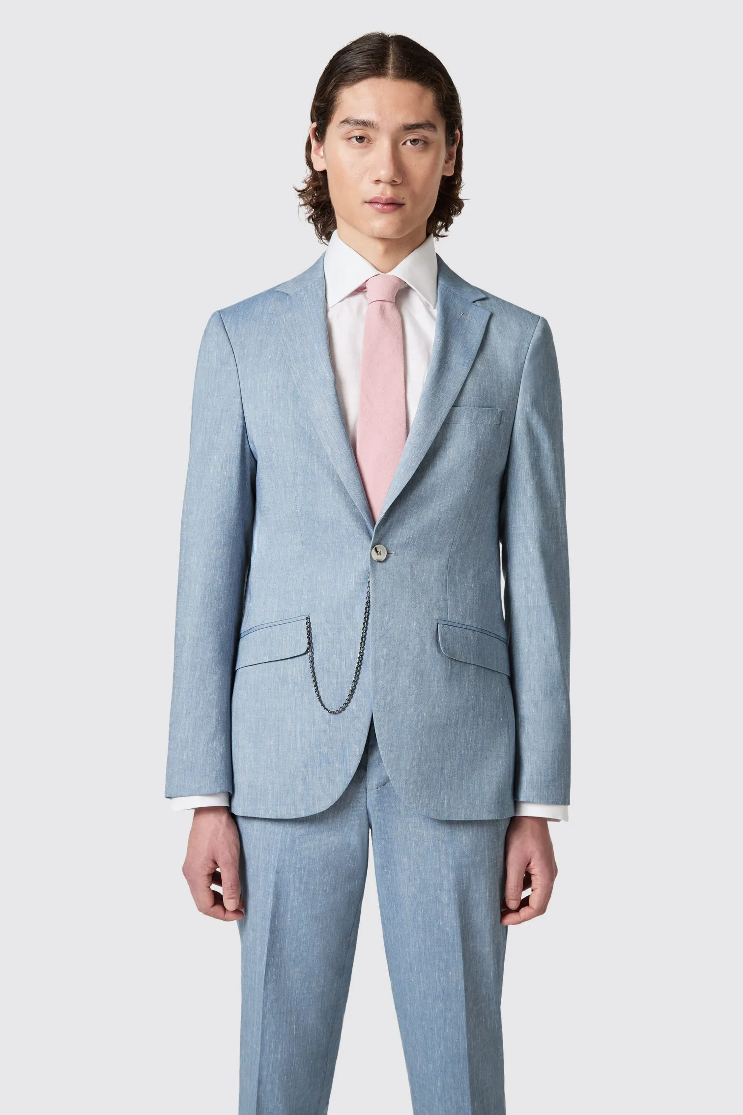 Looten Slim Fit Blue Linen Suit