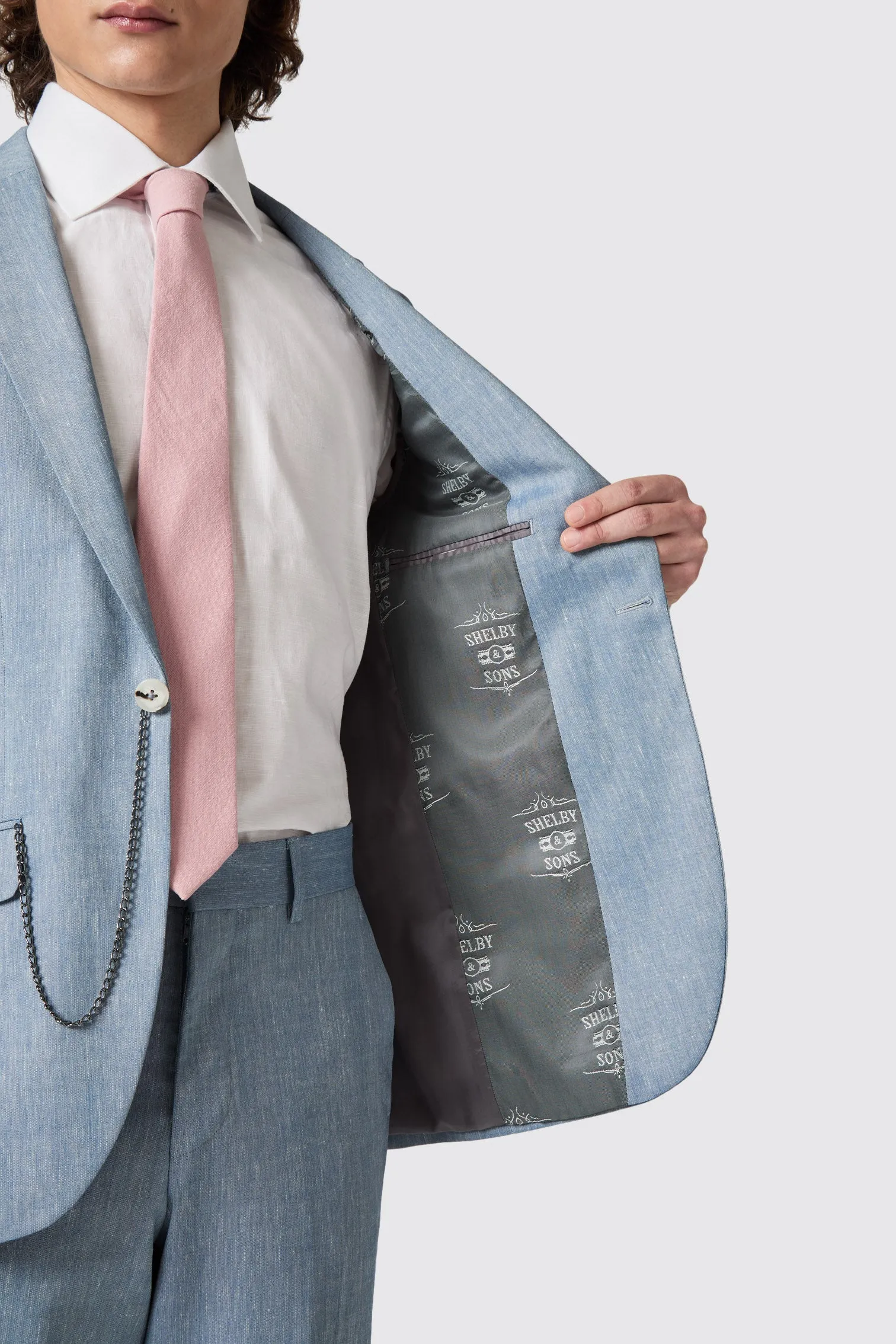 Looten Slim Fit Blue Linen Suit