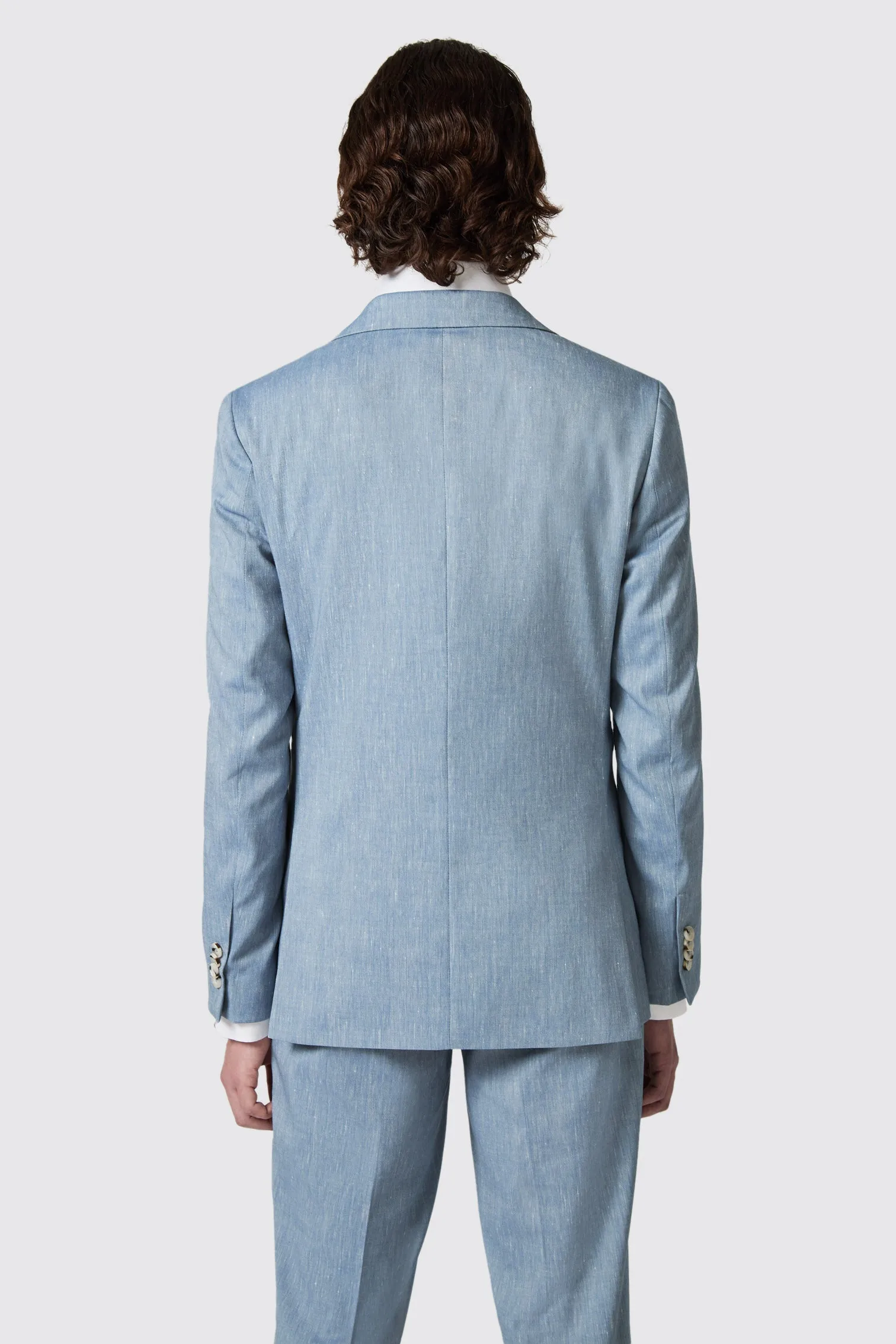 Looten Slim Fit Blue Linen Suit