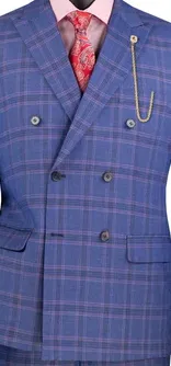 Luxelito Collection: Blue 2 Piece Glen Plaid Double Breasted Modern Fit Suit