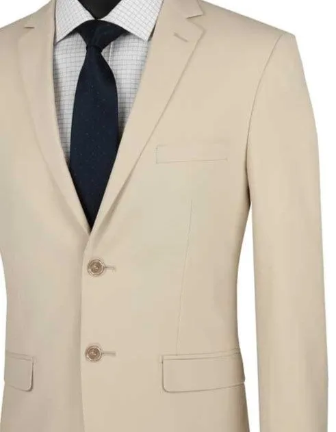 Luxify Collection: Beige 2 Piece Solid Color Single Breasted Ultra Slim Fit Suit