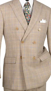 LuxLands Collection: Beige 2 Piece Glen Plaid Double-Breasted Regular Fit Suit