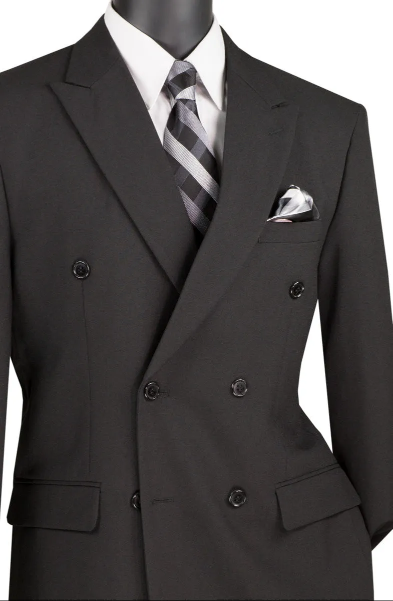 Luxoterra Collection: Black Double-Breasted 2-Piece Suit – 100% Poplin Dacron