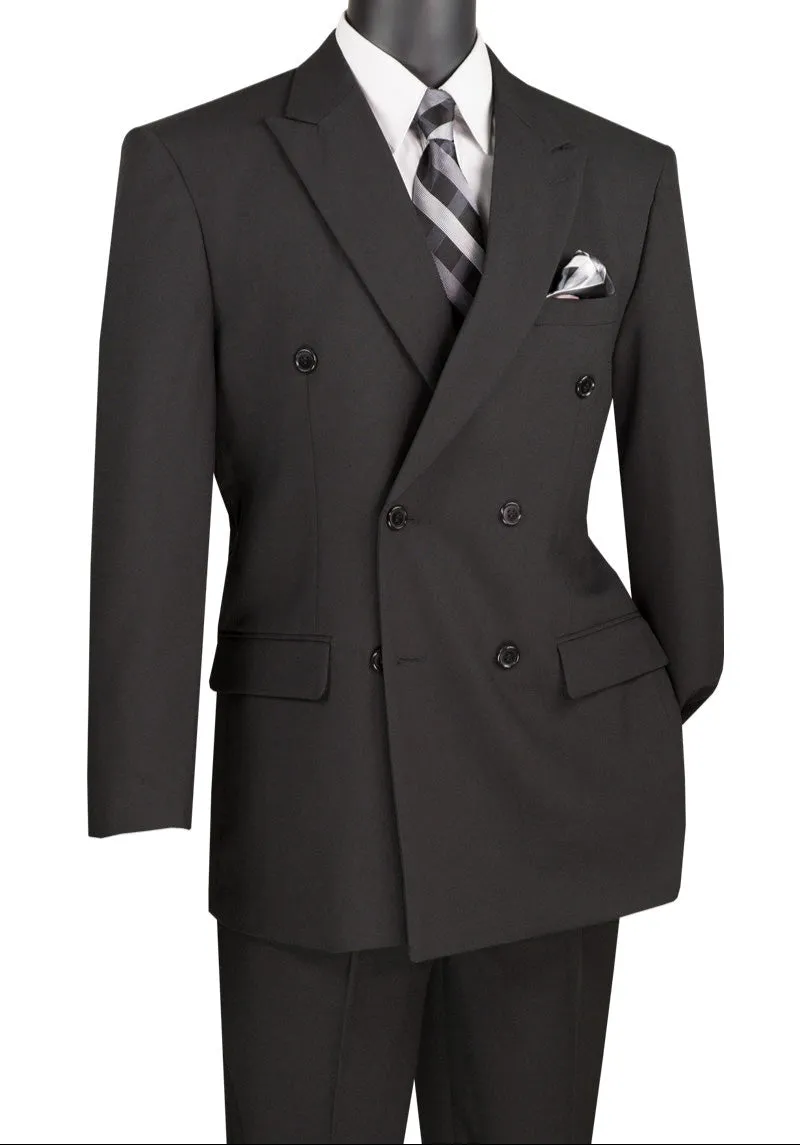 Luxoterra Collection: Black Double-Breasted 2-Piece Suit – 100% Poplin Dacron
