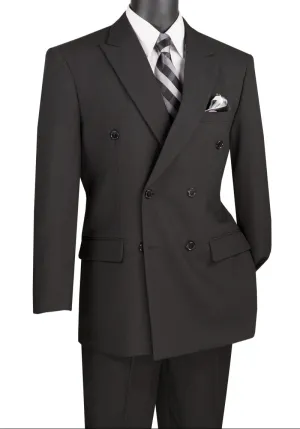 Luxoterra Collection: Black Double-Breasted 2-Piece Suit – 100% Poplin Dacron