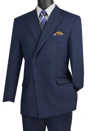 Luxoterra Collection: Navy Double-Breasted 2-Piece Suit – 100% Poplin Dacron