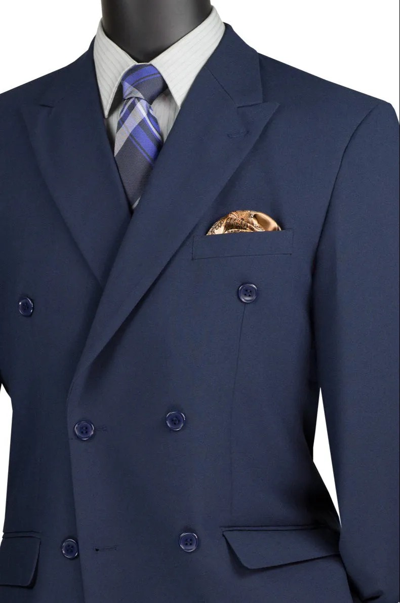 Luxoterra Collection: Navy Double-Breasted 2-Piece Suit – 100% Poplin Dacron