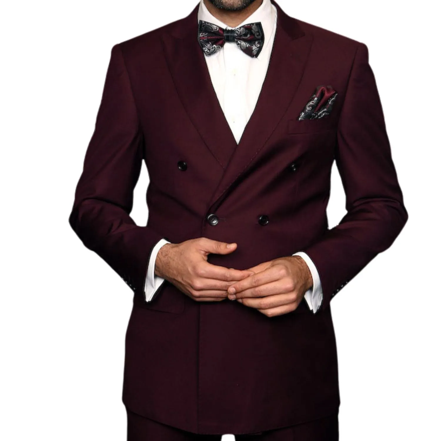 Lyra Collection: Burgundy Double-Breasted Regular Fit Suit with Pleated Pants