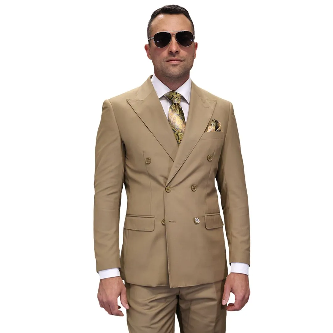 Lyra Collection: Caramel Double-Breasted Regular Fit Suit with Pleated Pants