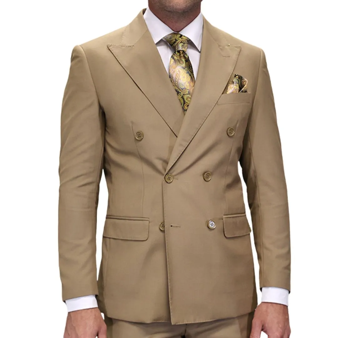 Lyra Collection: Caramel Double-Breasted Regular Fit Suit with Pleated Pants