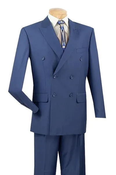 Majestify Collection: Blue 2 Piece Solid Color Double Breasted Regular Fit Suit