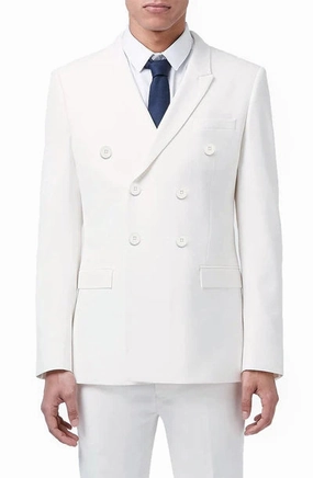 Majestify Collection: White 2 Piece Solid Color Double Breasted Regular Fit Suit