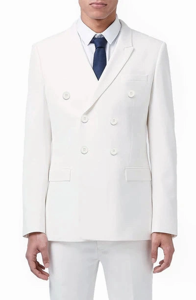 Majestify Collection: White 2 Piece Solid Color Double Breasted Regular Fit Suit