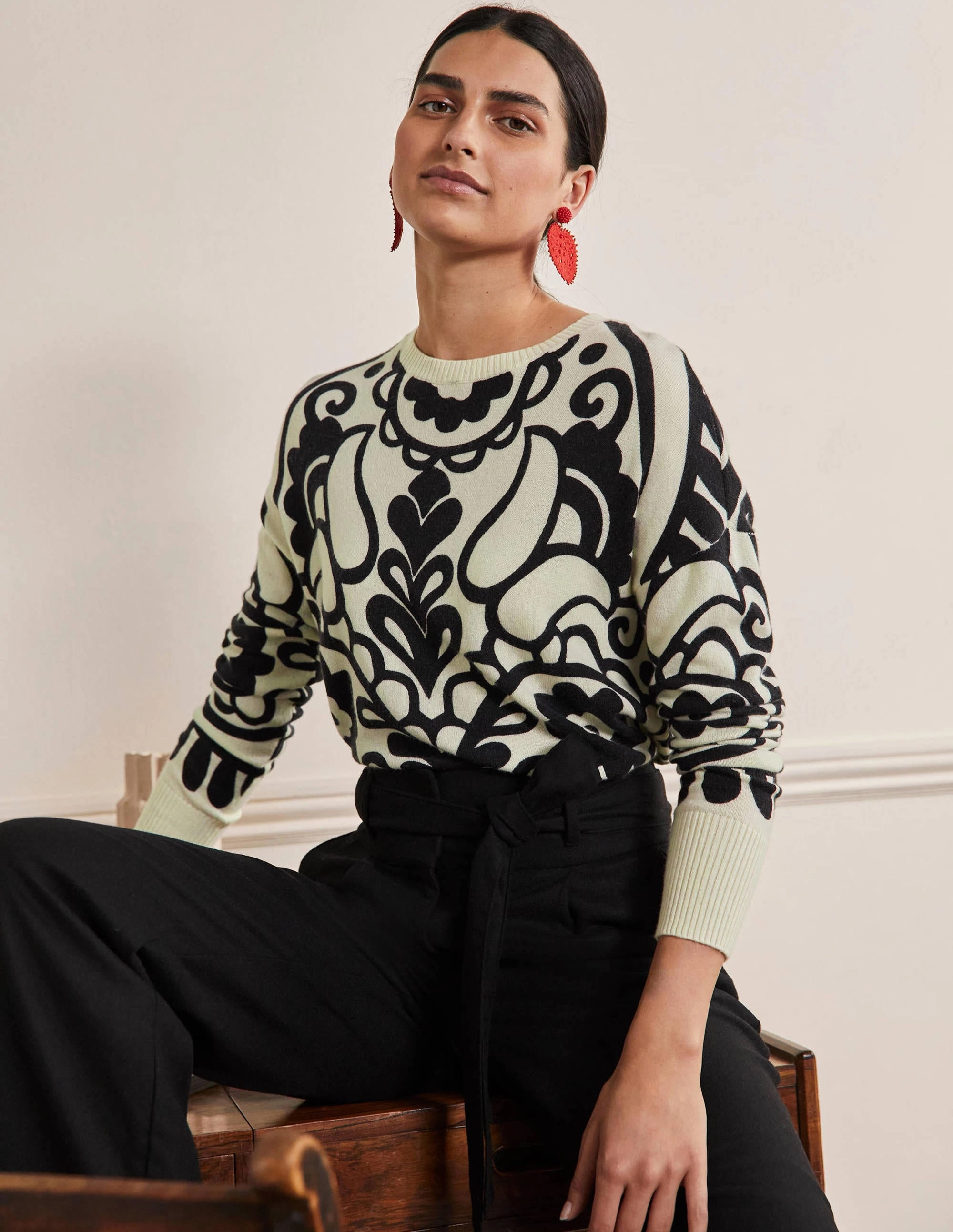 Margot Cashmere Sweater-Ivory, Floral Heart