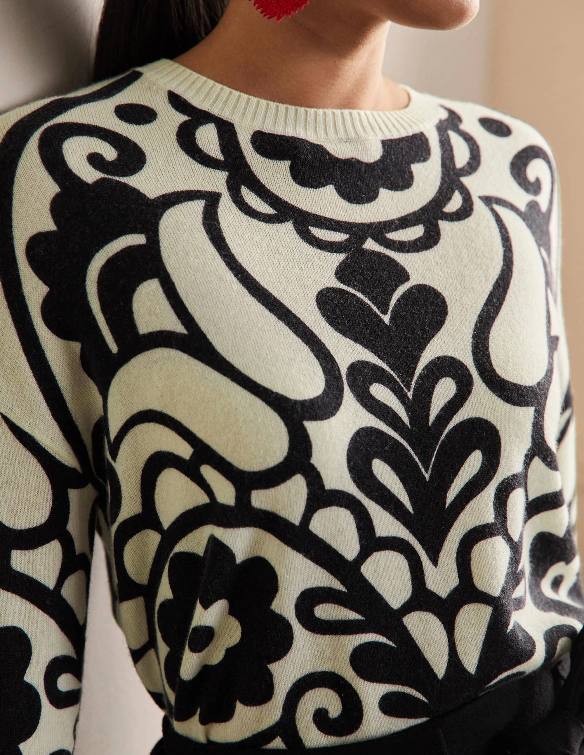 Margot Cashmere Sweater-Ivory, Floral Heart