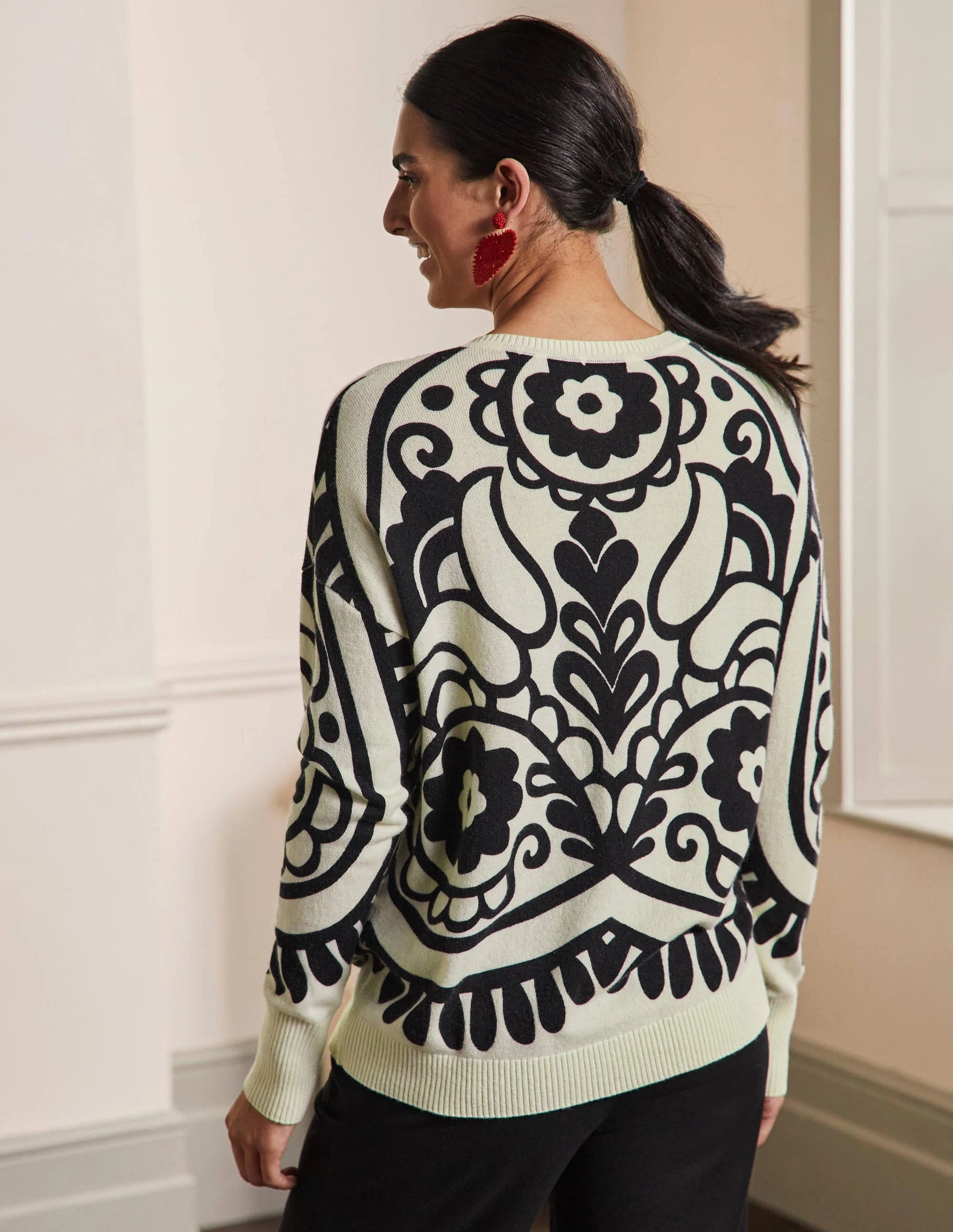 Margot Cashmere Sweater-Ivory, Floral Heart