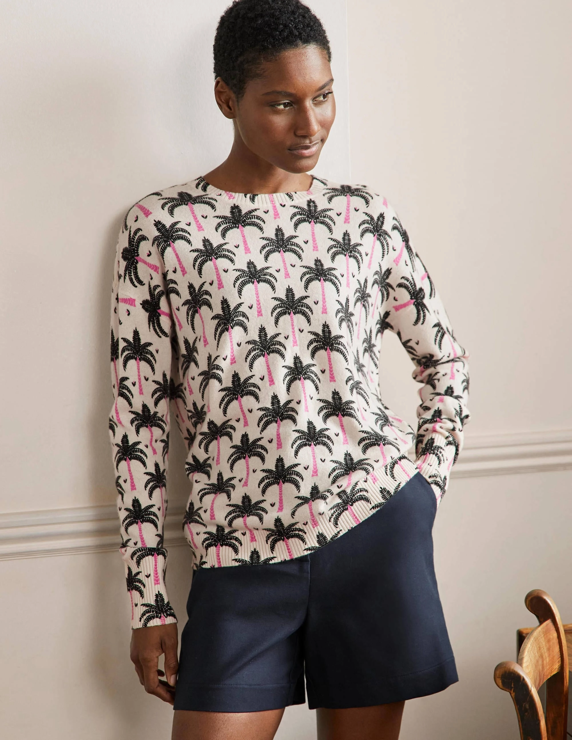Margot Cashmere Sweater-Ivory, Paradise Palm