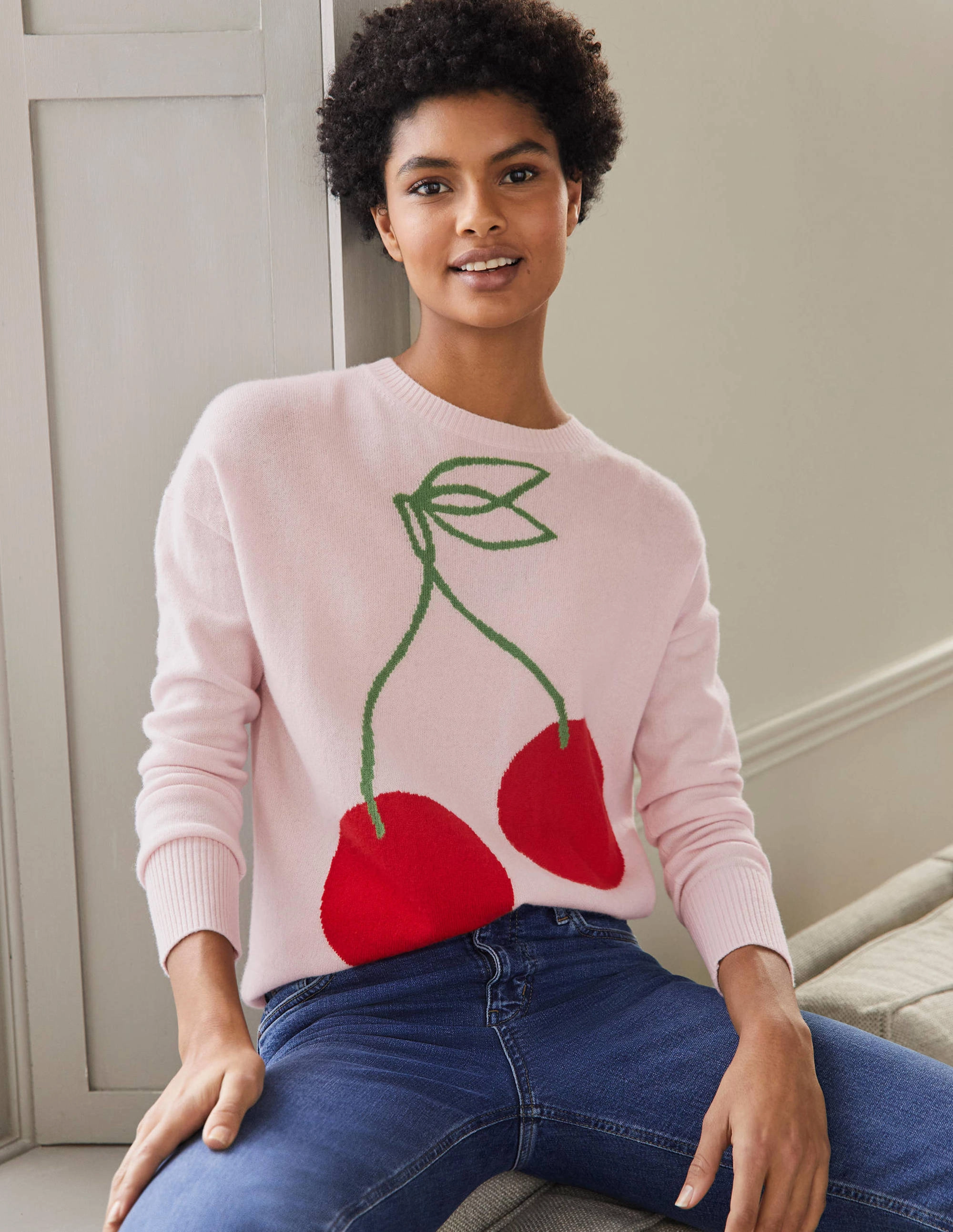 Margot Cashmere Sweater-Milkshake, Cherry