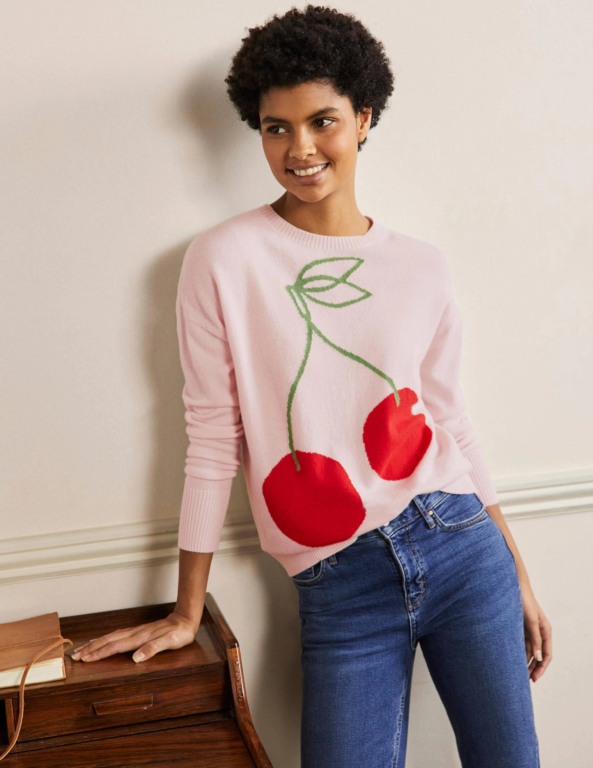 Margot Cashmere Sweater-Milkshake, Cherry