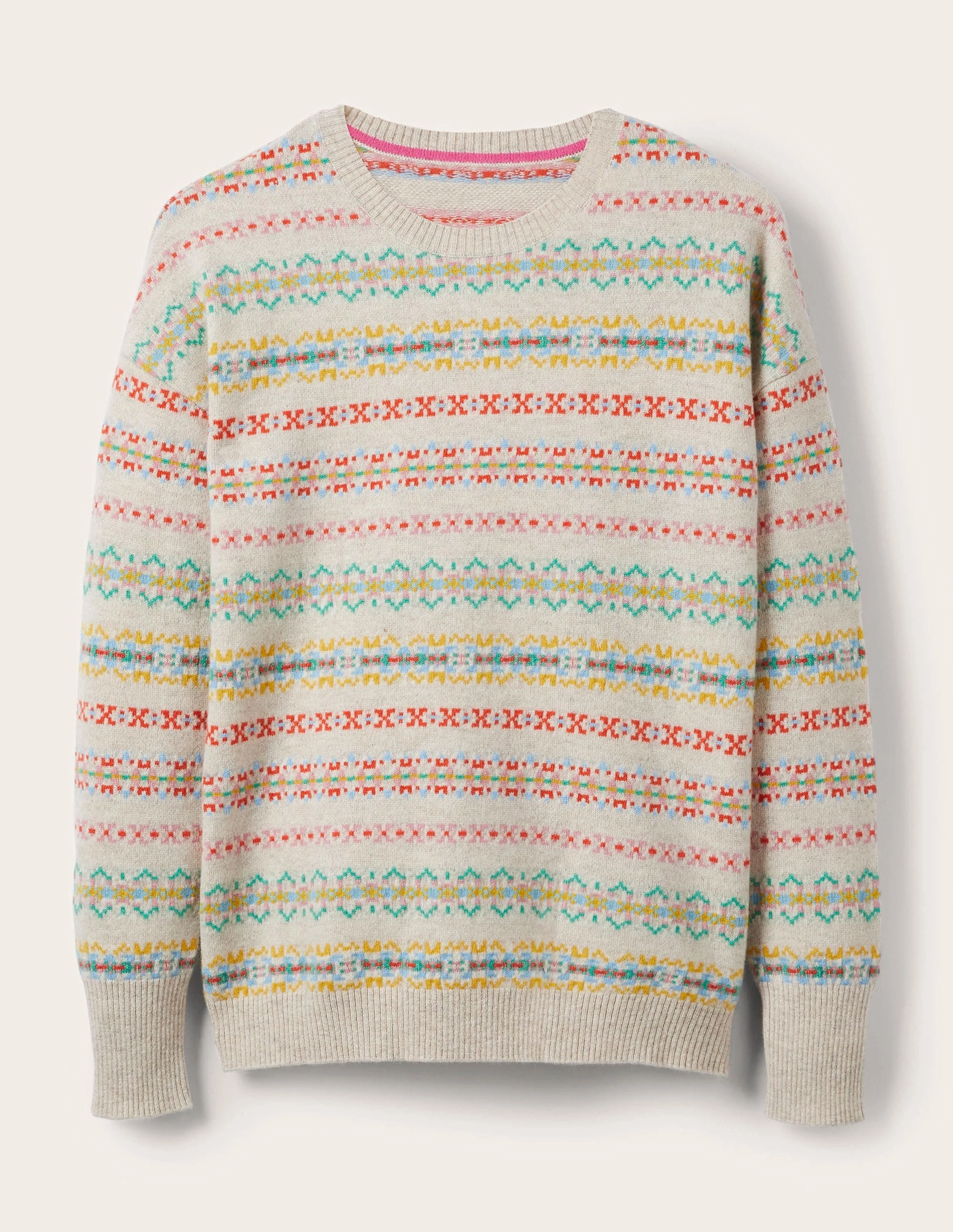 Margot Cashmere Sweater-Oatmeal Melange, Fair Isle