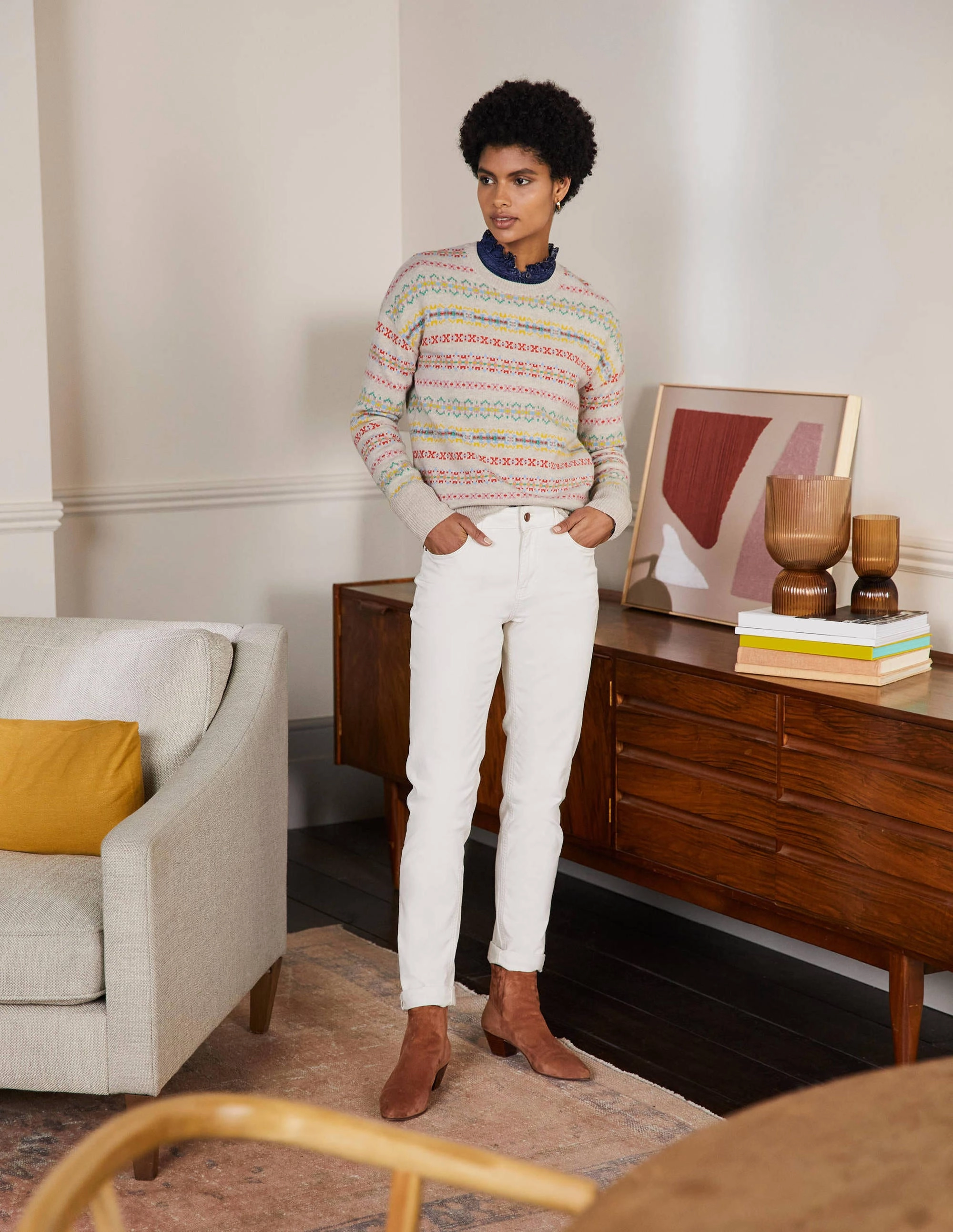 Margot Cashmere Sweater-Oatmeal Melange, Fair Isle