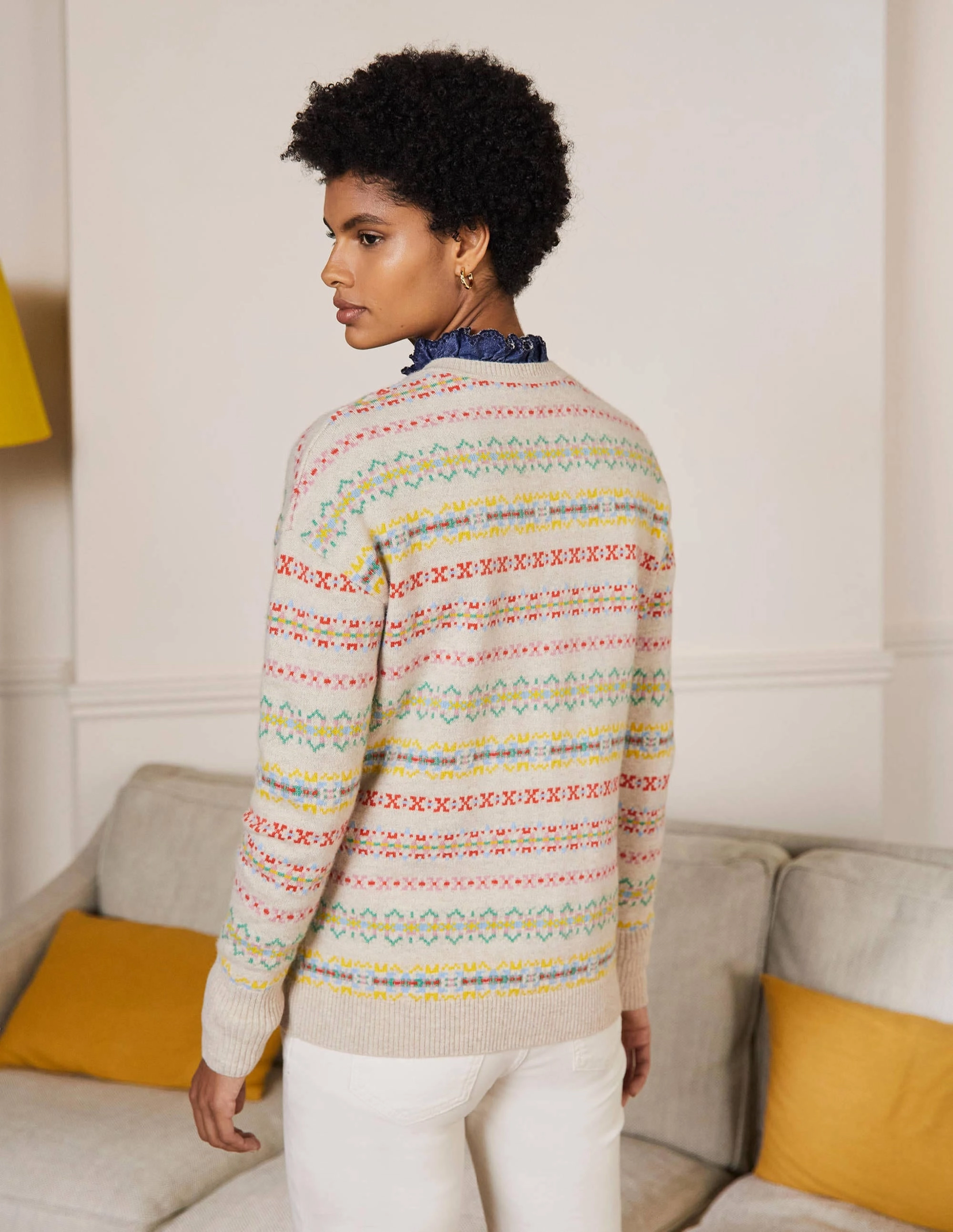 Margot Cashmere Sweater-Oatmeal Melange, Fair Isle