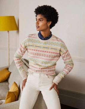 Margot Cashmere Sweater-Oatmeal Melange, Fair Isle