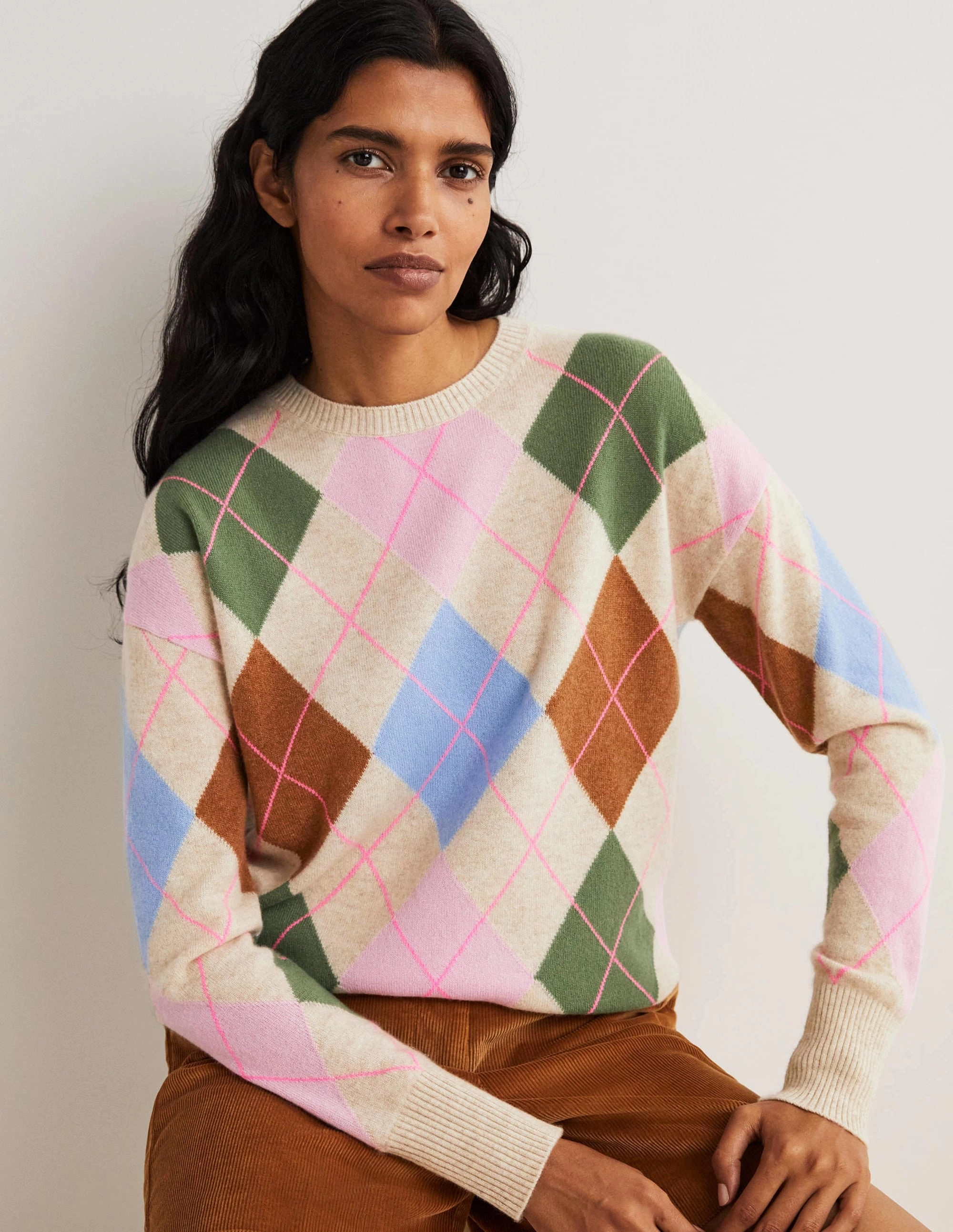 Margot Cashmere Sweater-Soft Multi Argyle