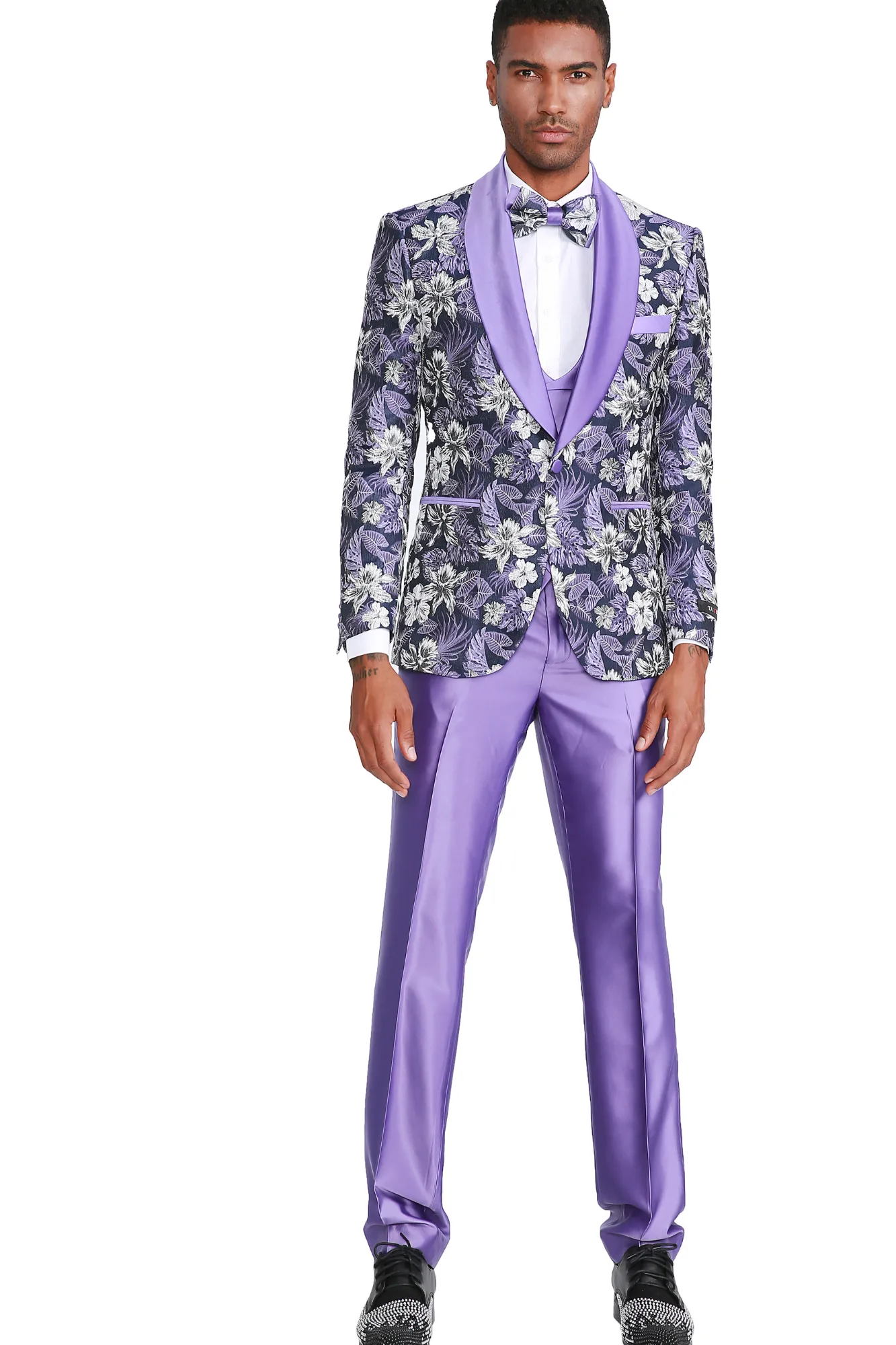 Marquez Collection: Men's 4-Piece Slim Fit Suit with Shawl Collar In Purple