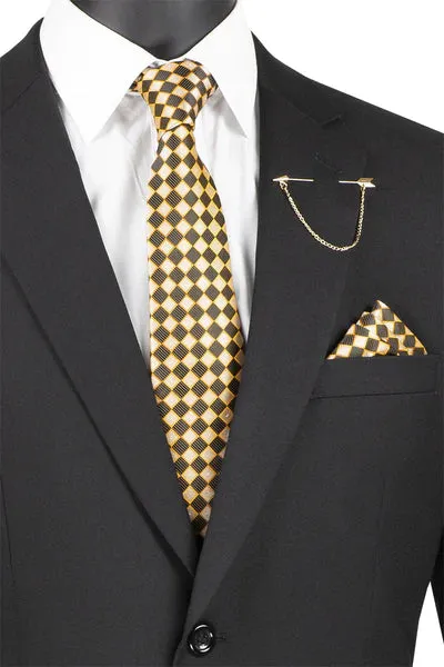 Marquis Collection: Black 2 Piece Solid Color Single Breasted Regular Fit Suit