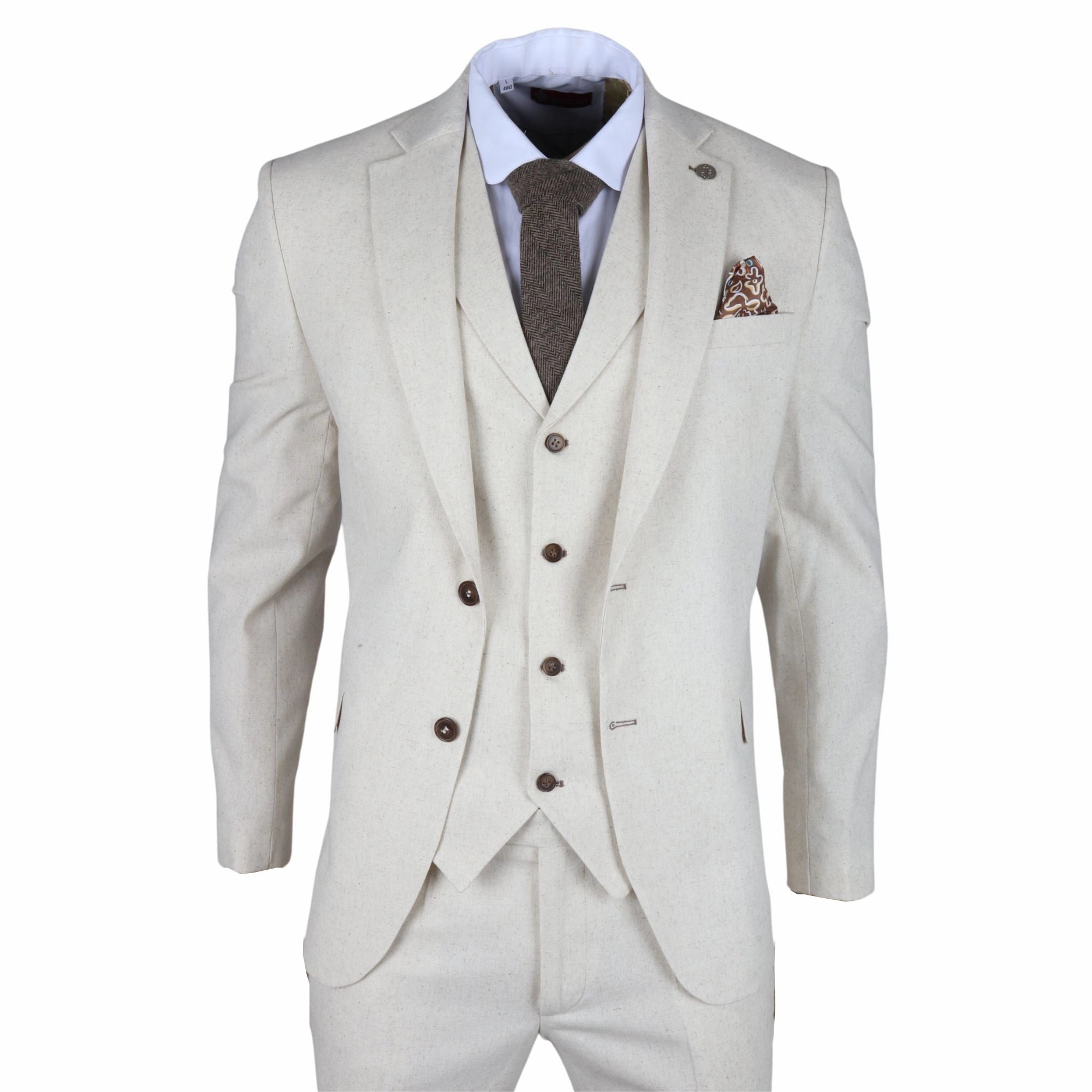 Men's Summer 2 Piece Suit Linen Formal Beige Waistcoat Trousers
