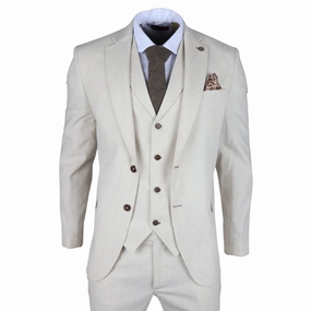 Men's Summer 2 Piece Suit Linen Formal Beige Waistcoat Trousers
