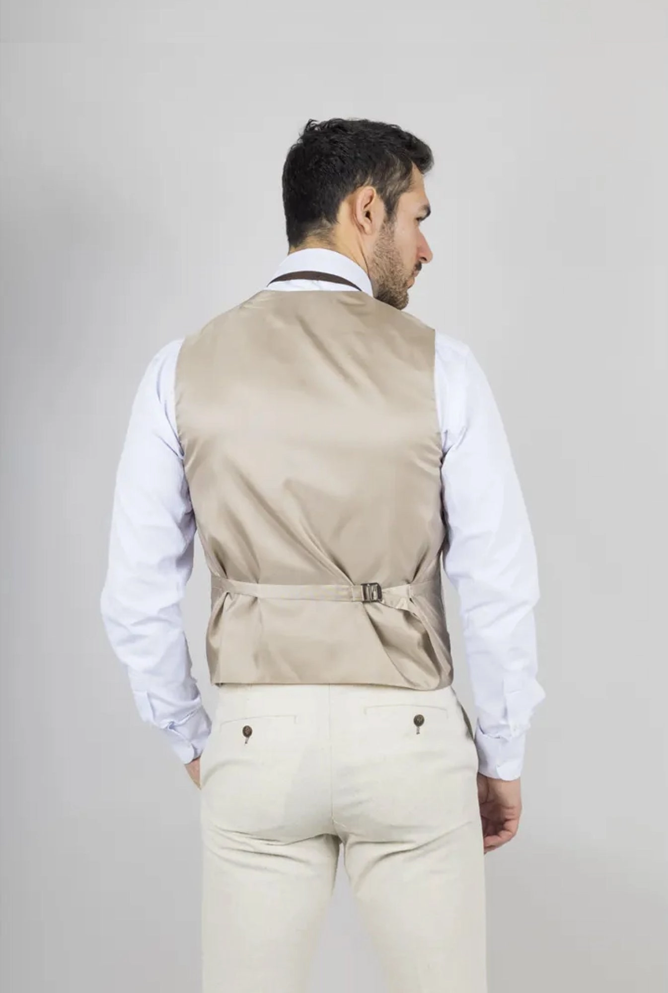 Men's Summer 2 Piece Suit Linen Formal Beige Waistcoat Trousers