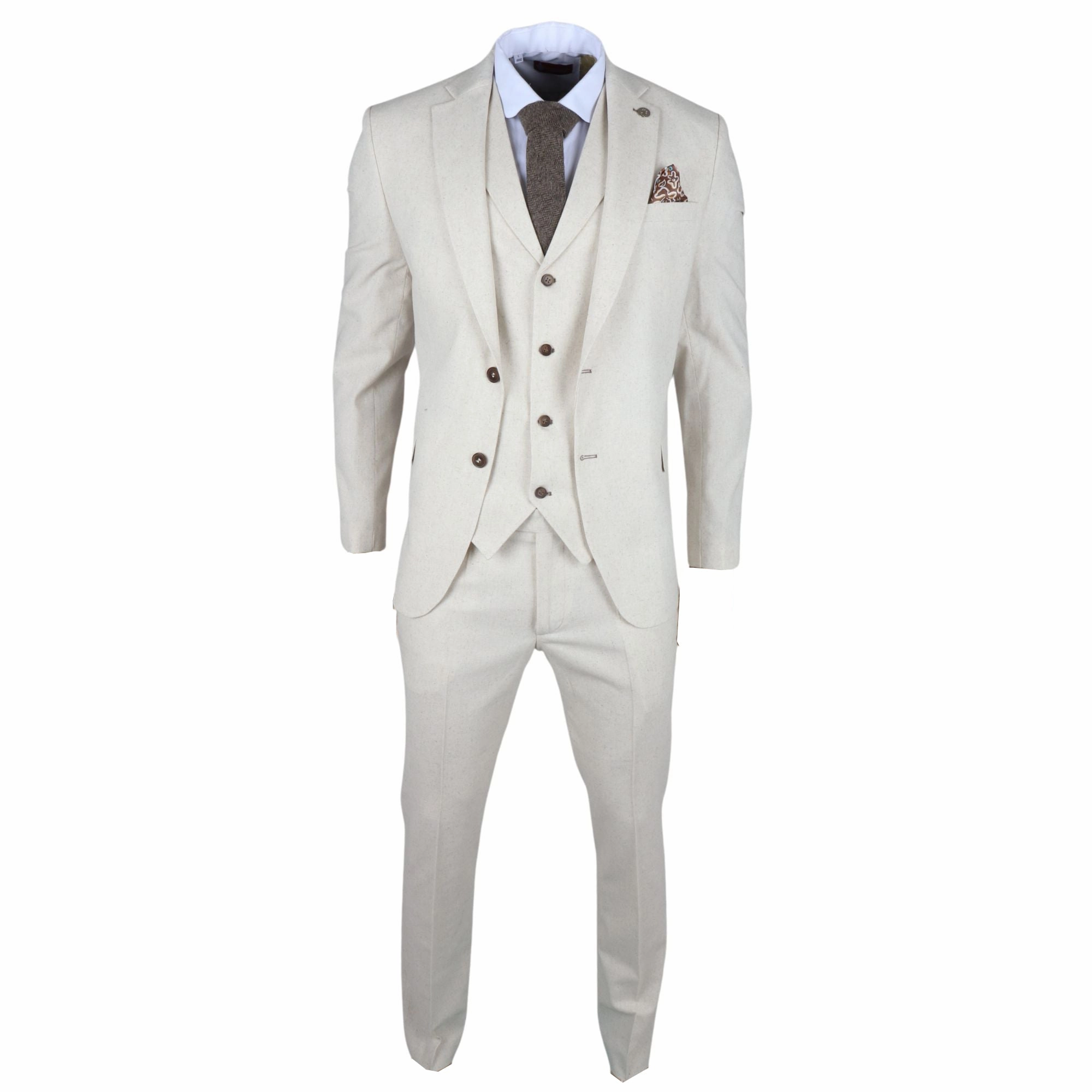 Men's Summer 2 Piece Suit Linen Formal Beige Waistcoat Trousers