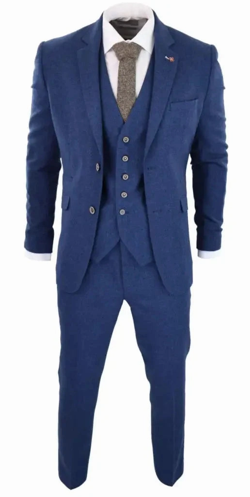 Men's Tweed Slim Fit Suit - Cavani Orson Blue