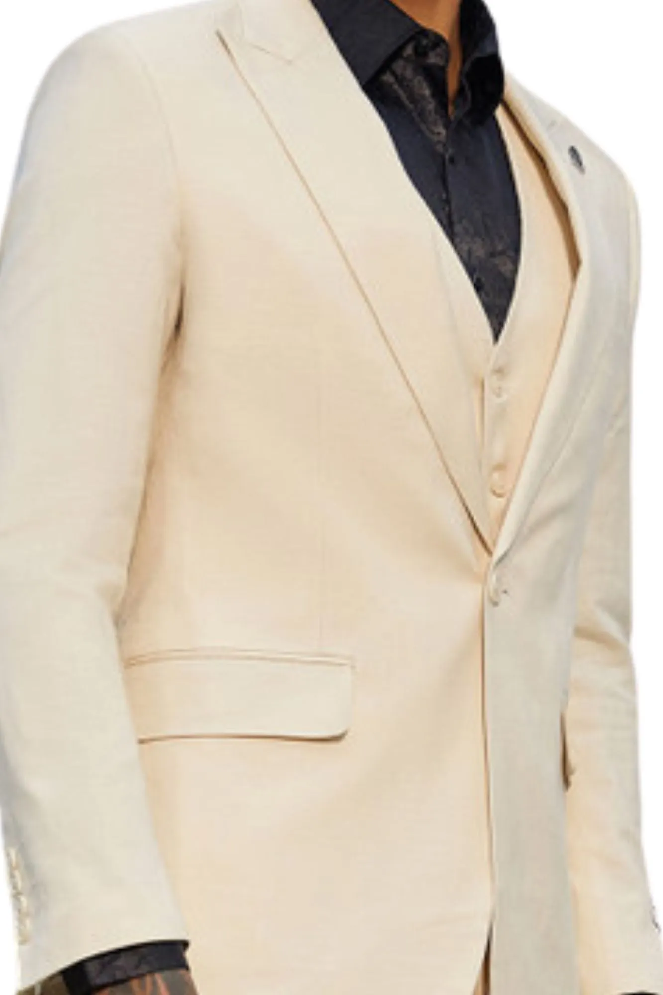 Men's 3 Piece Solid Textured Hybrid Fit Suit In Tan