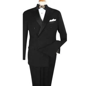 Men's Black Modern Fit Double-Breasted Luxury Wool-Feel Tuxedo