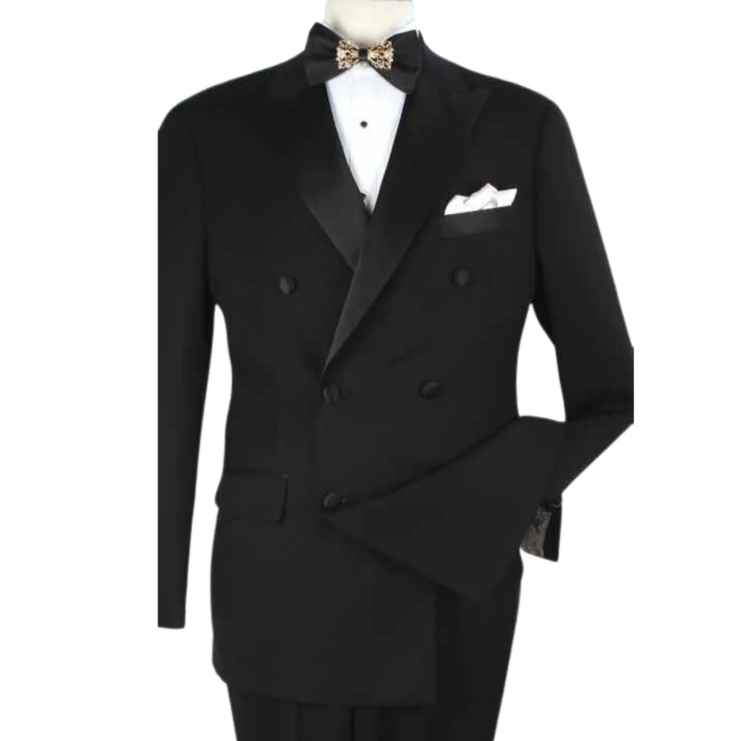 Men's Black Modern Fit Double-Breasted Luxury Wool-Feel Tuxedo