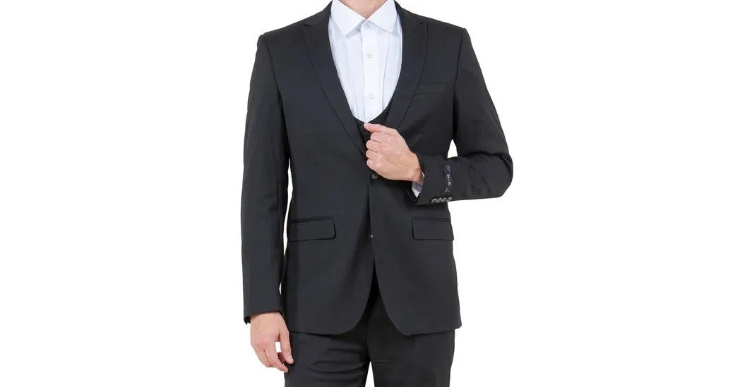 Midas Collection: Ultra Slim Three-Piece Suit with Peak Lapel in Black