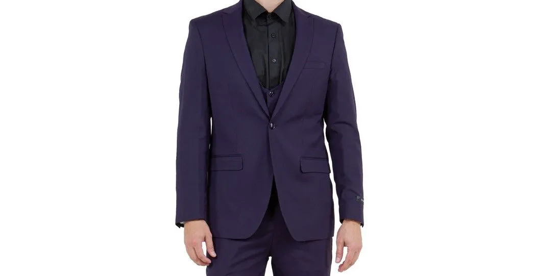 Midas Collection: Ultra Slim Three-Piece Suit with Peak Lapel in Eggplant/Purple