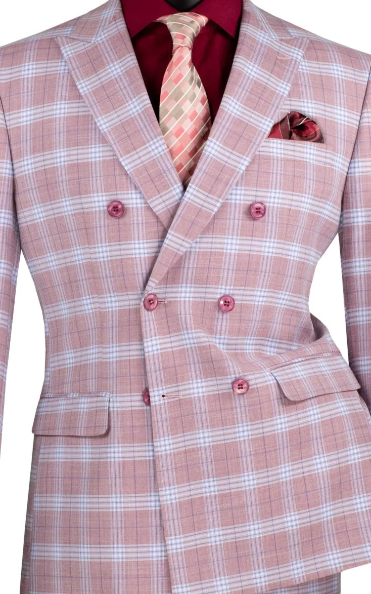 Miwega Collection: Adobe Rose Windowpane 2-Piece Slim Fit Double Breasted Suit