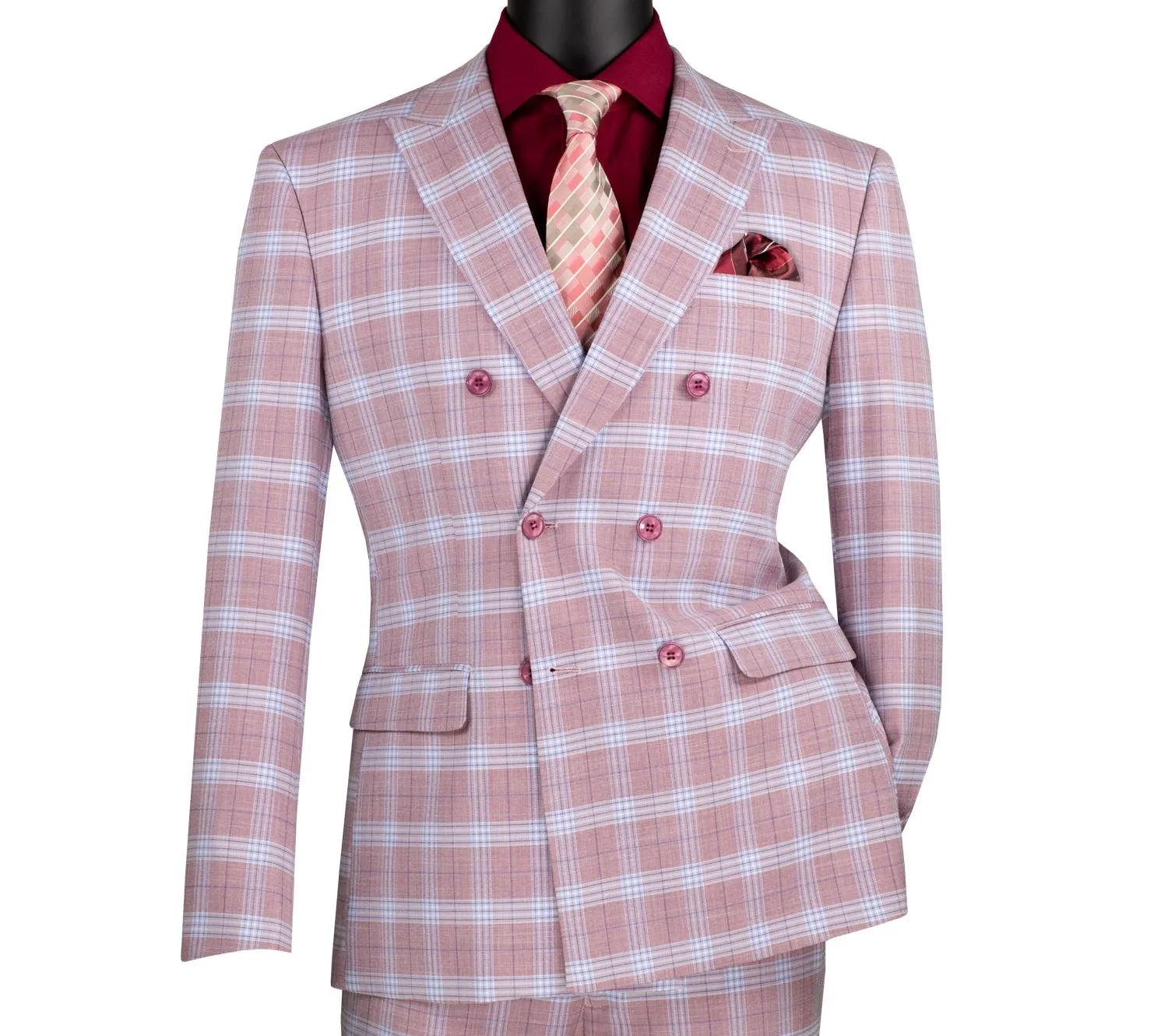 Miwega Collection: Adobe Rose Windowpane 2-Piece Slim Fit Double Breasted Suit