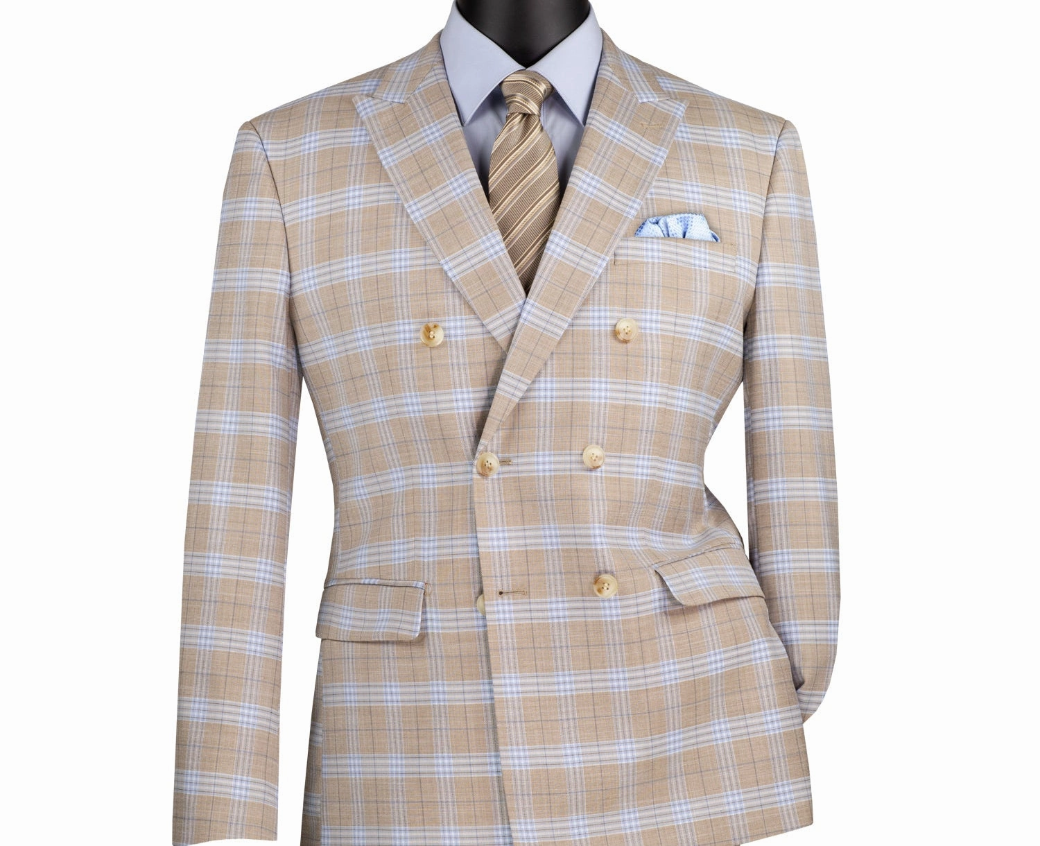 Miwega Collection: Tan Windowpane 2-Piece Slim Fit Double Breasted Suit