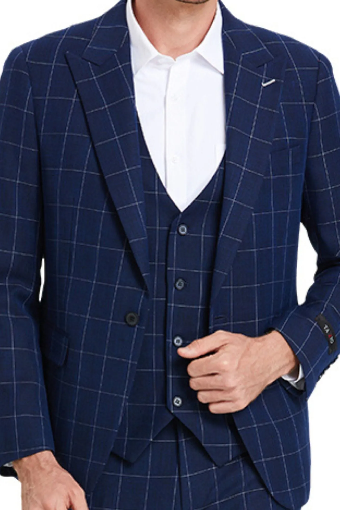 Modernistic Collection: Men's 3-Piece Slim Fit Windowpane Suit In Blue