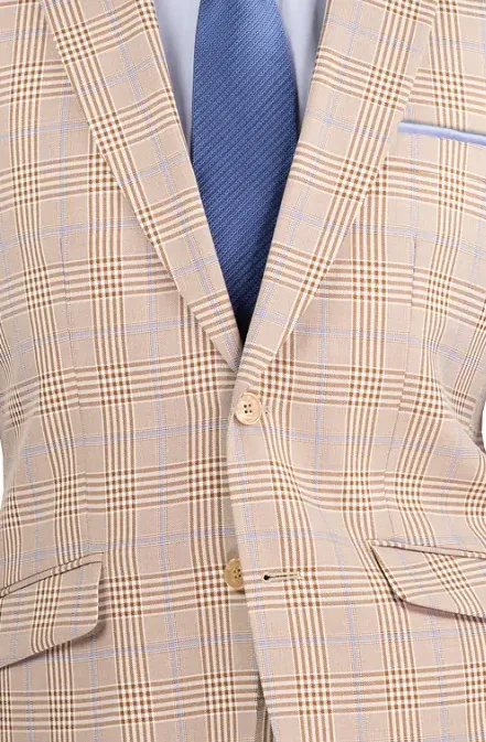 Moderno Collection: Beige 2 Piece Glen Plaid Single Breasted Slim Fit Suit