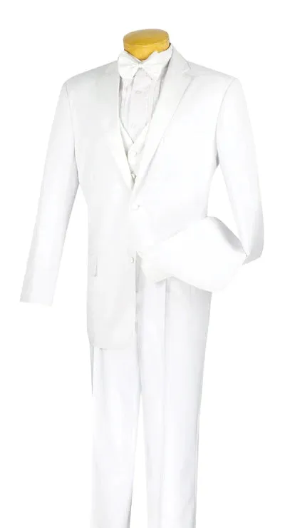ModishMondo Collection: White 4 Piece Solid Color Single Breasted Regular Fit Tuxedo