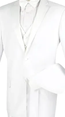 ModishMondo Collection: White 4 Piece Solid Color Single Breasted Regular Fit Tuxedo